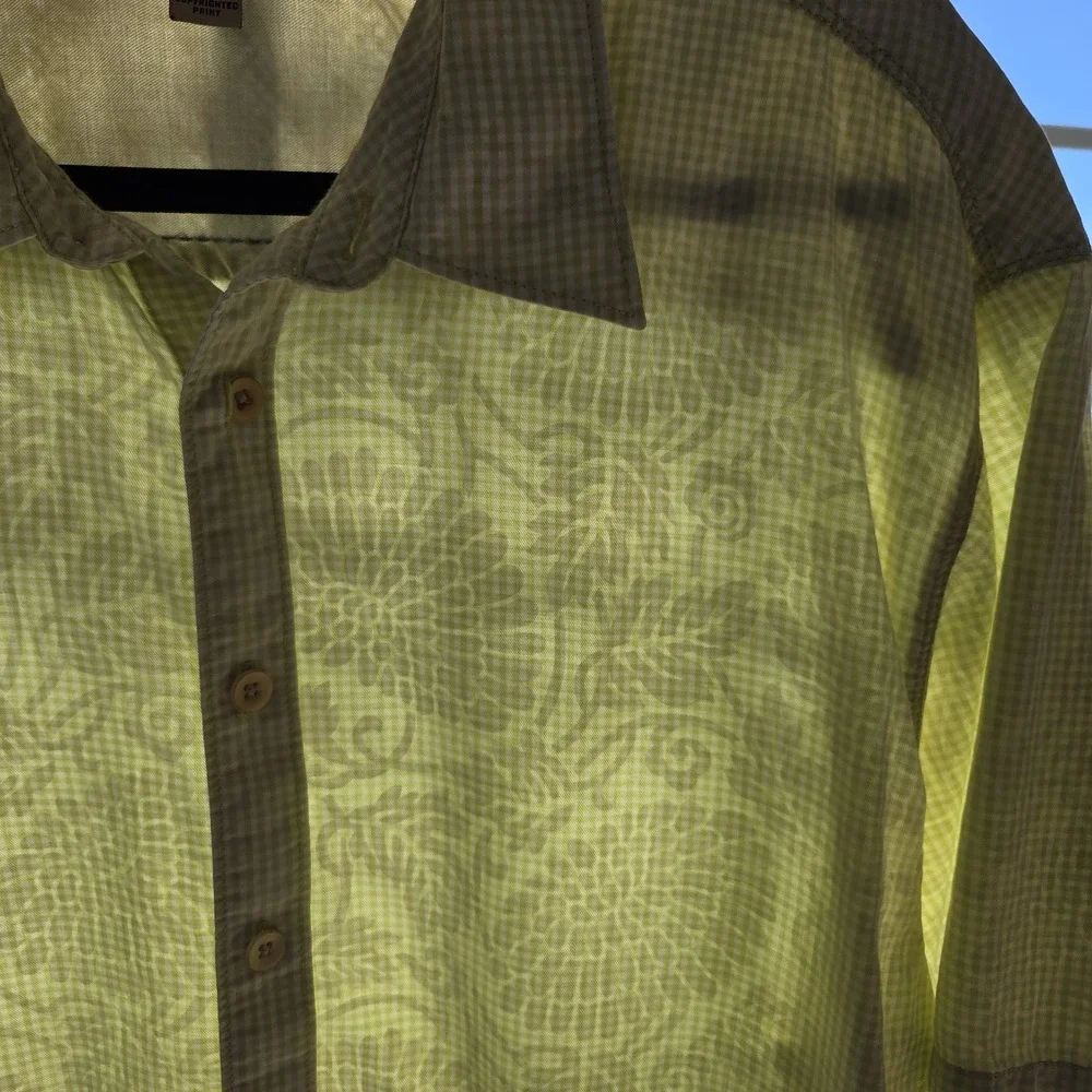 Tommy Bahama Mens XL Button Down Shirt Cotton Tencel Floral Gingham Yellow Green - Picture 4 of 9